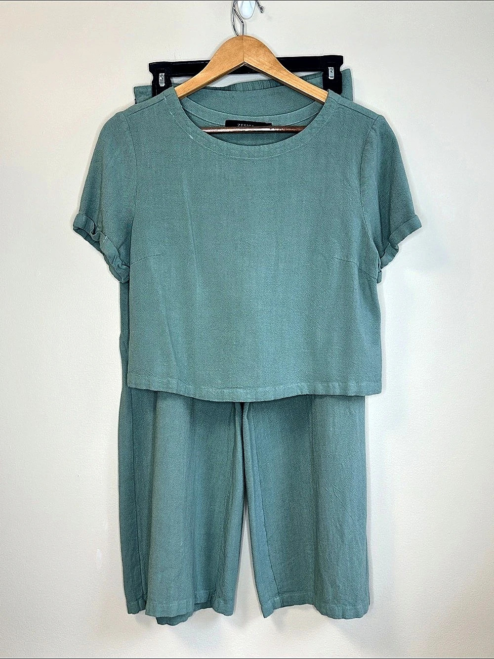 ZESICA Women's 2-Piece Short Sleeve Crop Top & Wide Leg Pants Set Size Medium